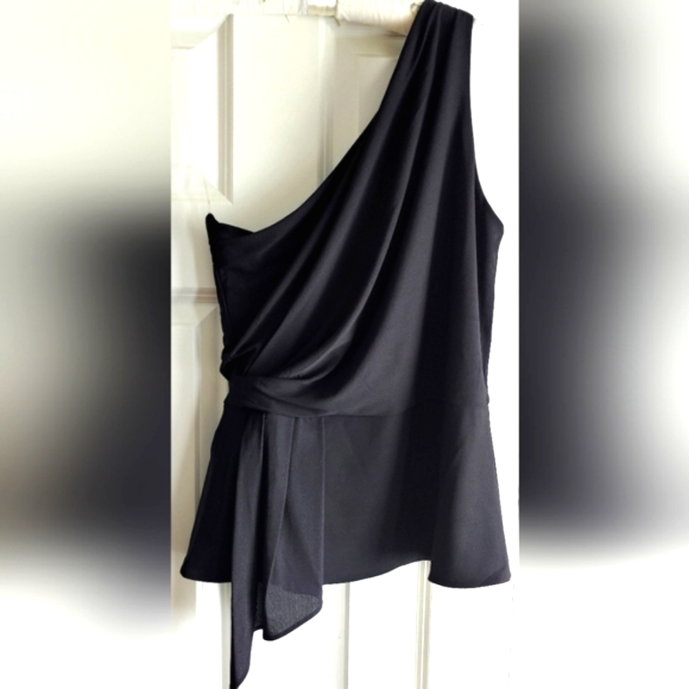 INC Asymmetrical One Shoulder Top Black